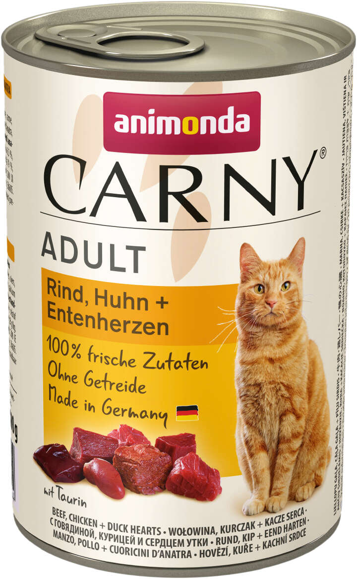 animonda Katzen-Nassfutter Carny Adult Rind, Huhn + Entenherzen